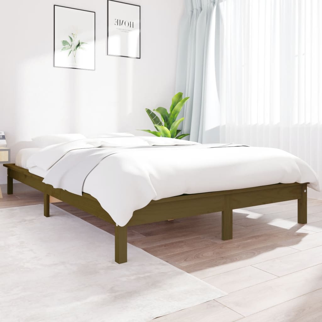 sengeramme 200x200 cm massivt fyrretræ gyldenbrun