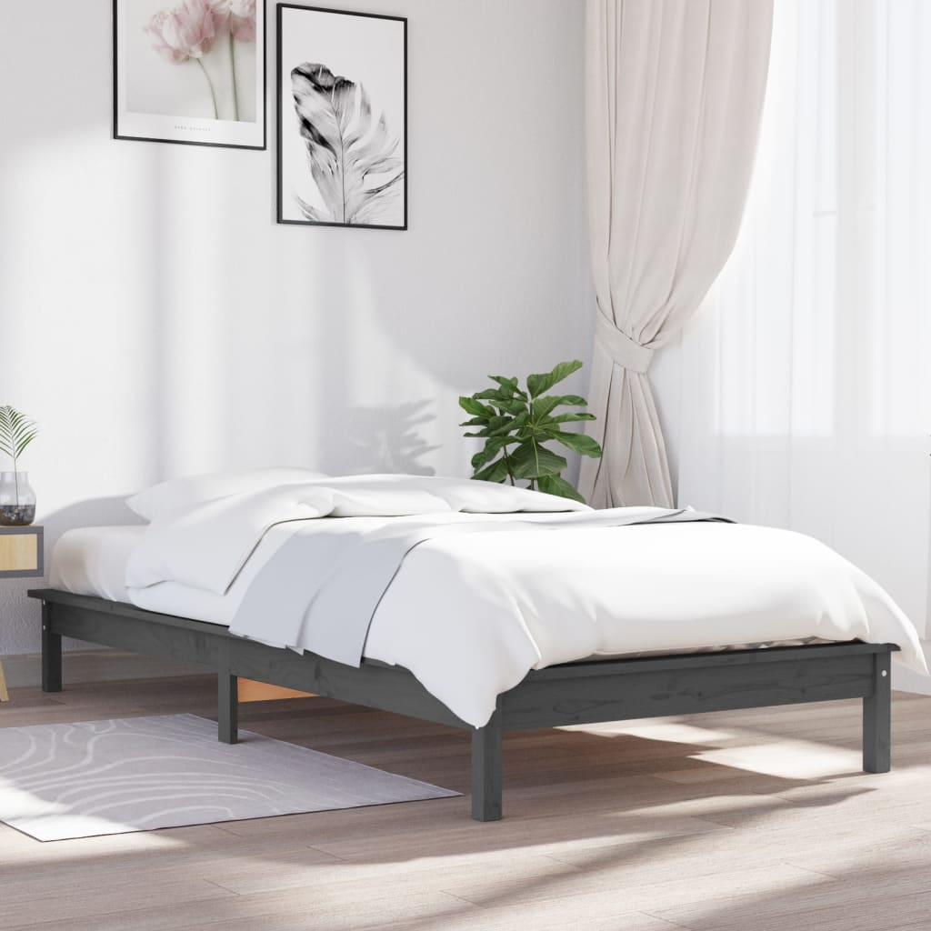 sengeramme 90x190 cm Single massivt fyrretræ grå