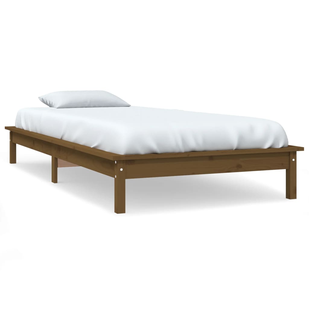 sengeramme 90x190 cm Single massivt fyrretræ gyldenbrun