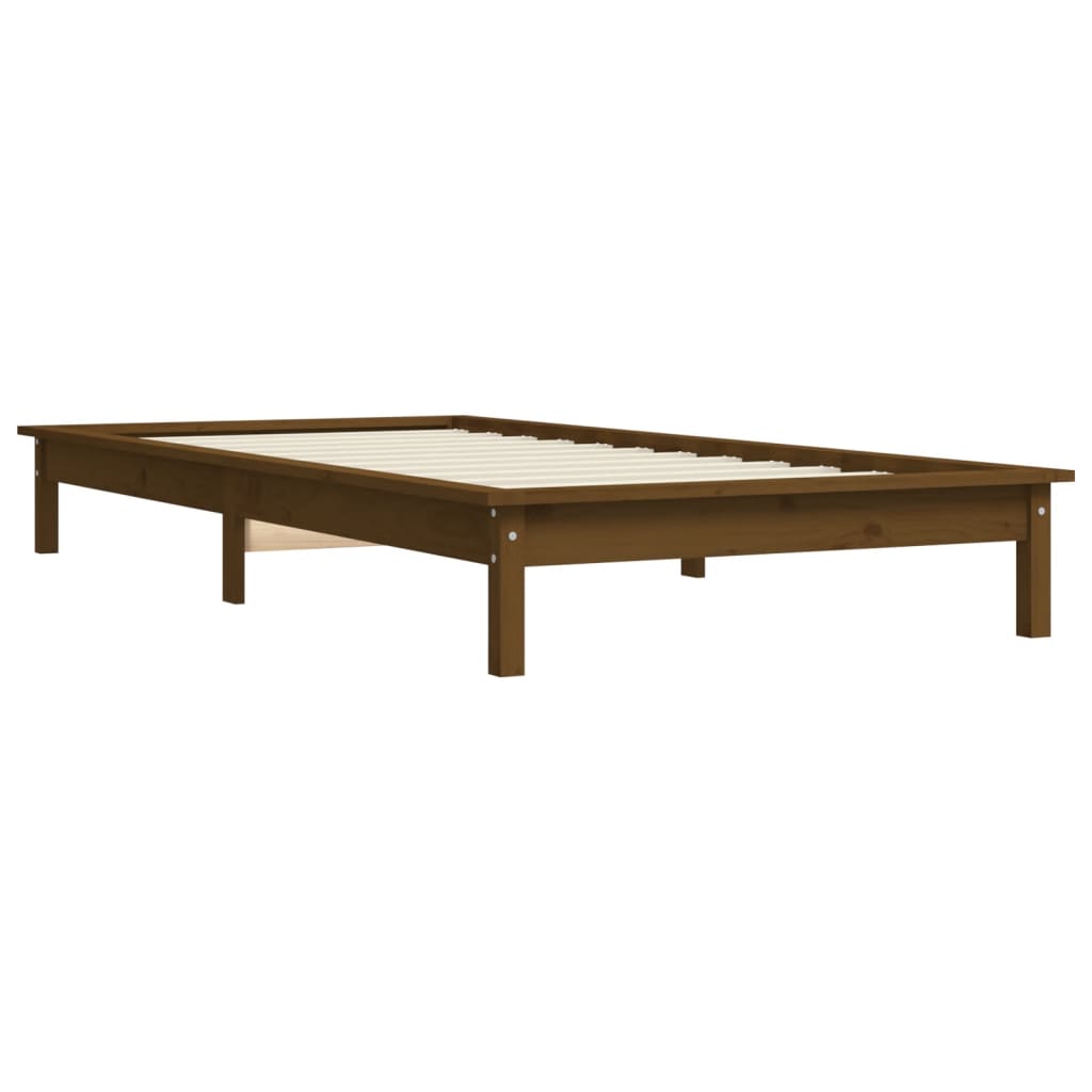 sengeramme 90x190 cm Single massivt fyrretræ gyldenbrun