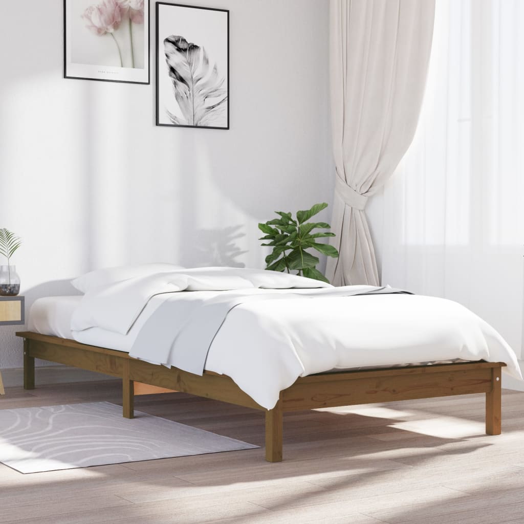 sengeramme 90x190 cm Single massivt fyrretræ gyldenbrun