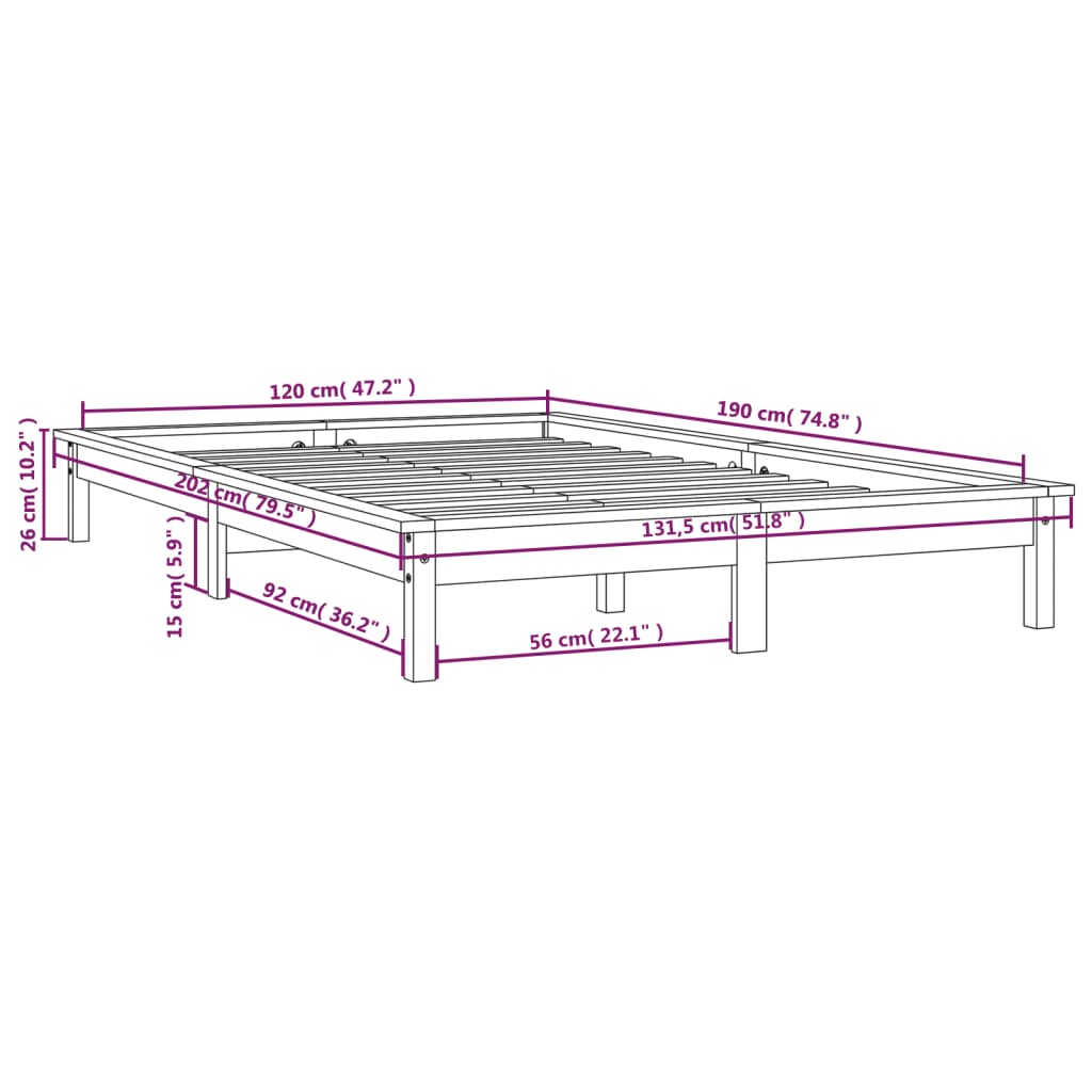 sengeramme 120x190 cm Small Double massivt fyrretræ grå