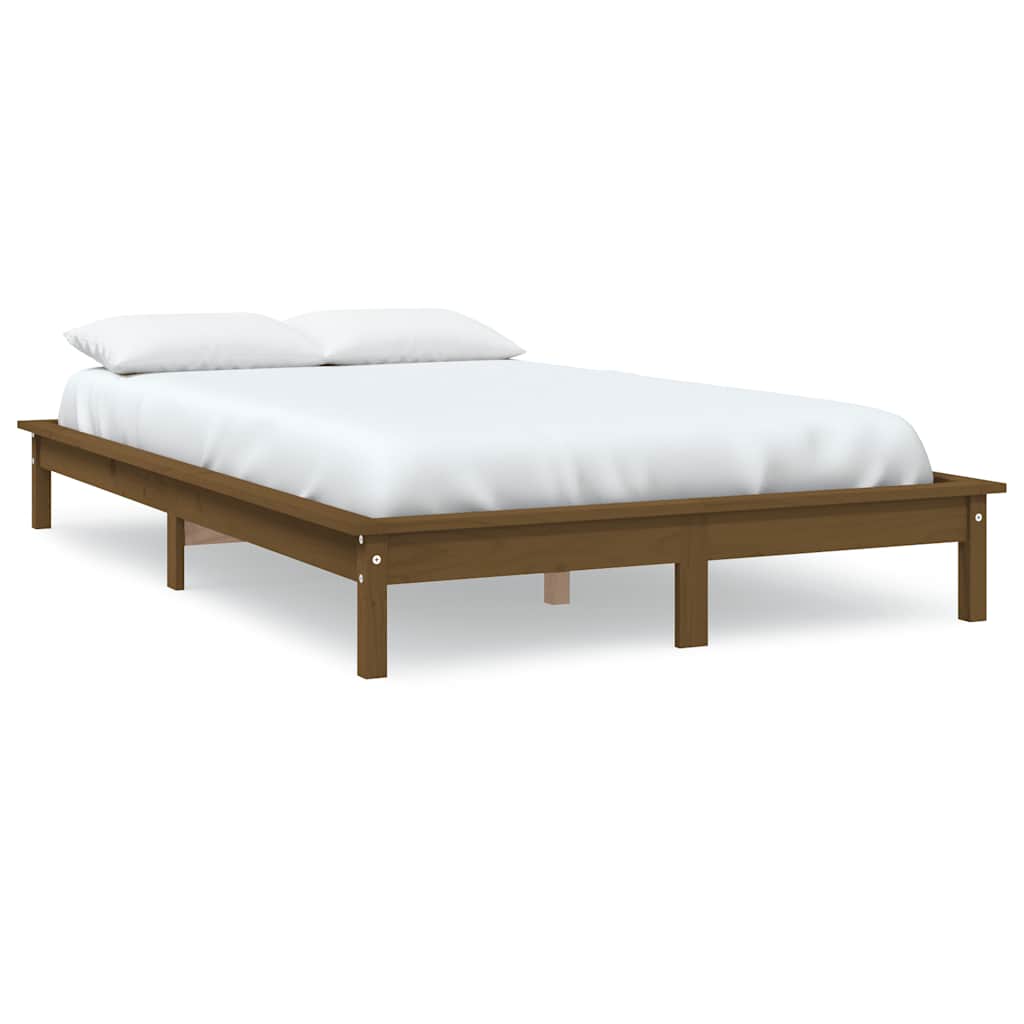 sengeramme 140x190 cm massivt fyrretræ gyldenbrun