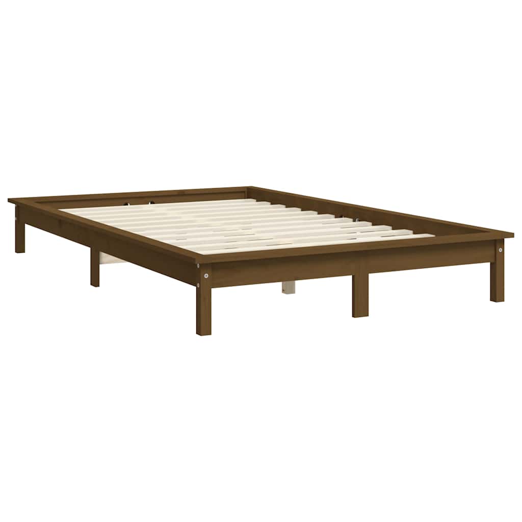 sengeramme 140x190 cm massivt fyrretræ gyldenbrun