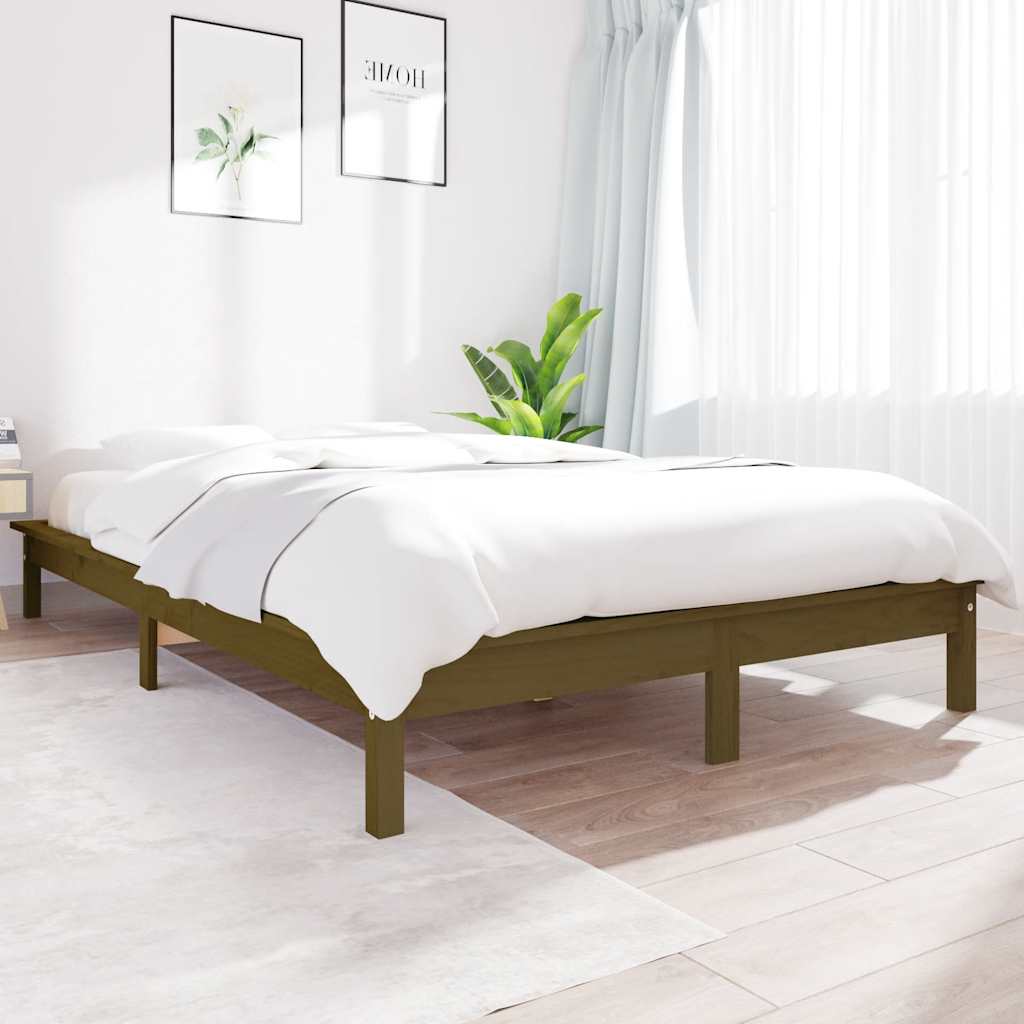 sengeramme 140x190 cm massivt fyrretræ gyldenbrun