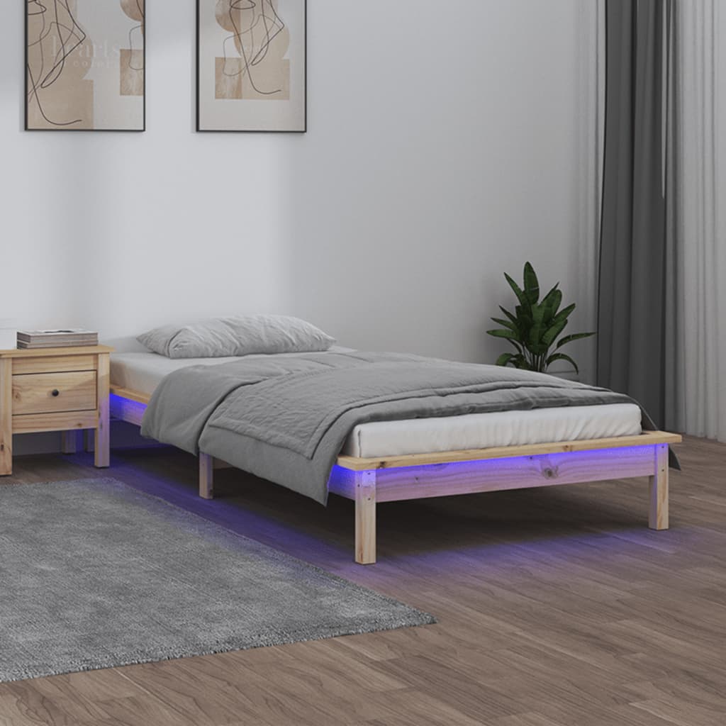 sengeramme med LED-lys 90x200 cm massivt træ