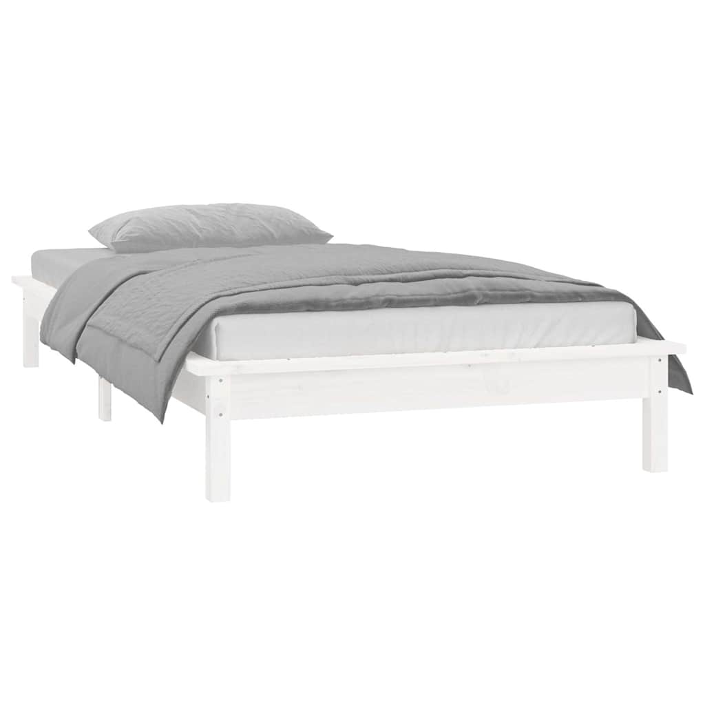 sengeramme med LED-lys 90x200 cm massivt træ hvid