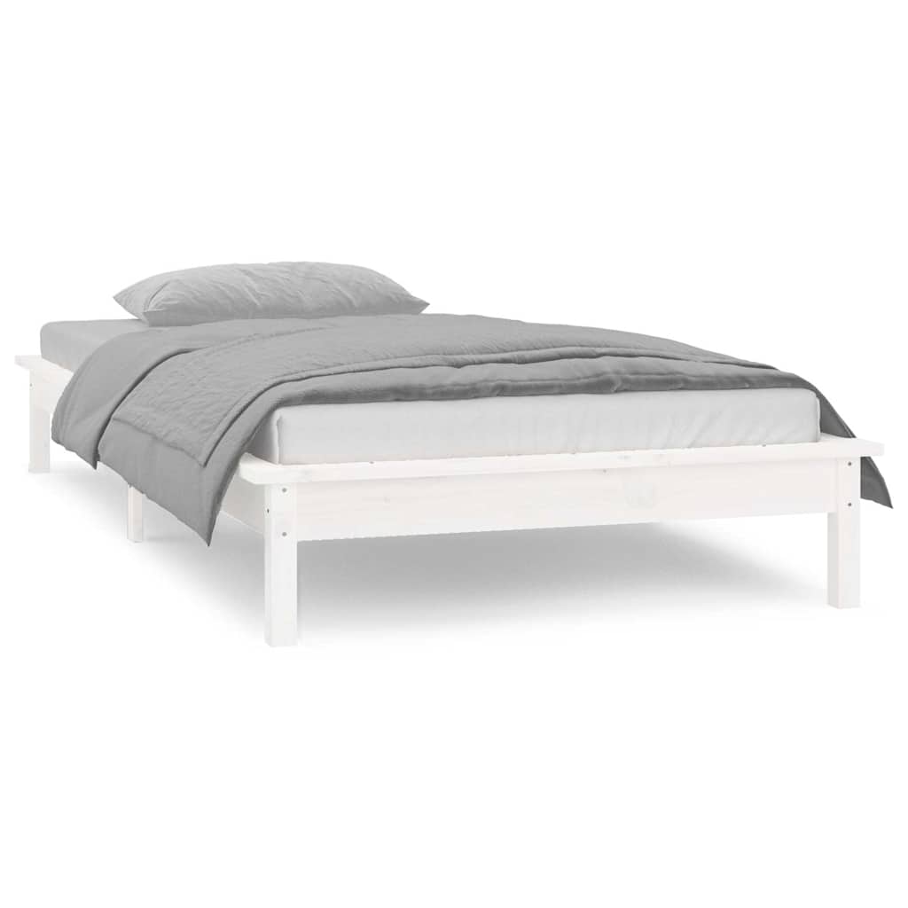 sengeramme med LED-lys 90x200 cm massivt træ hvid