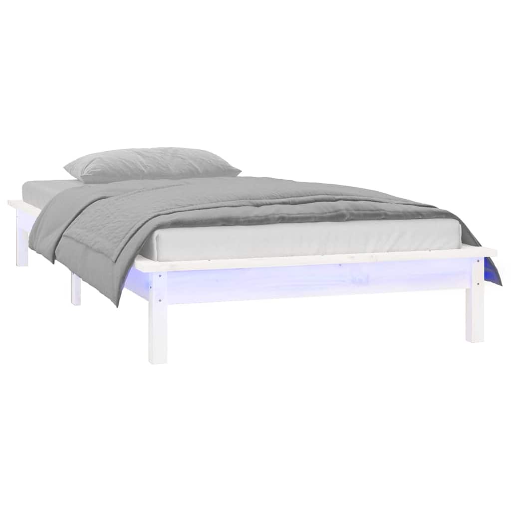 sengeramme med LED-lys 90x200 cm massivt træ hvid