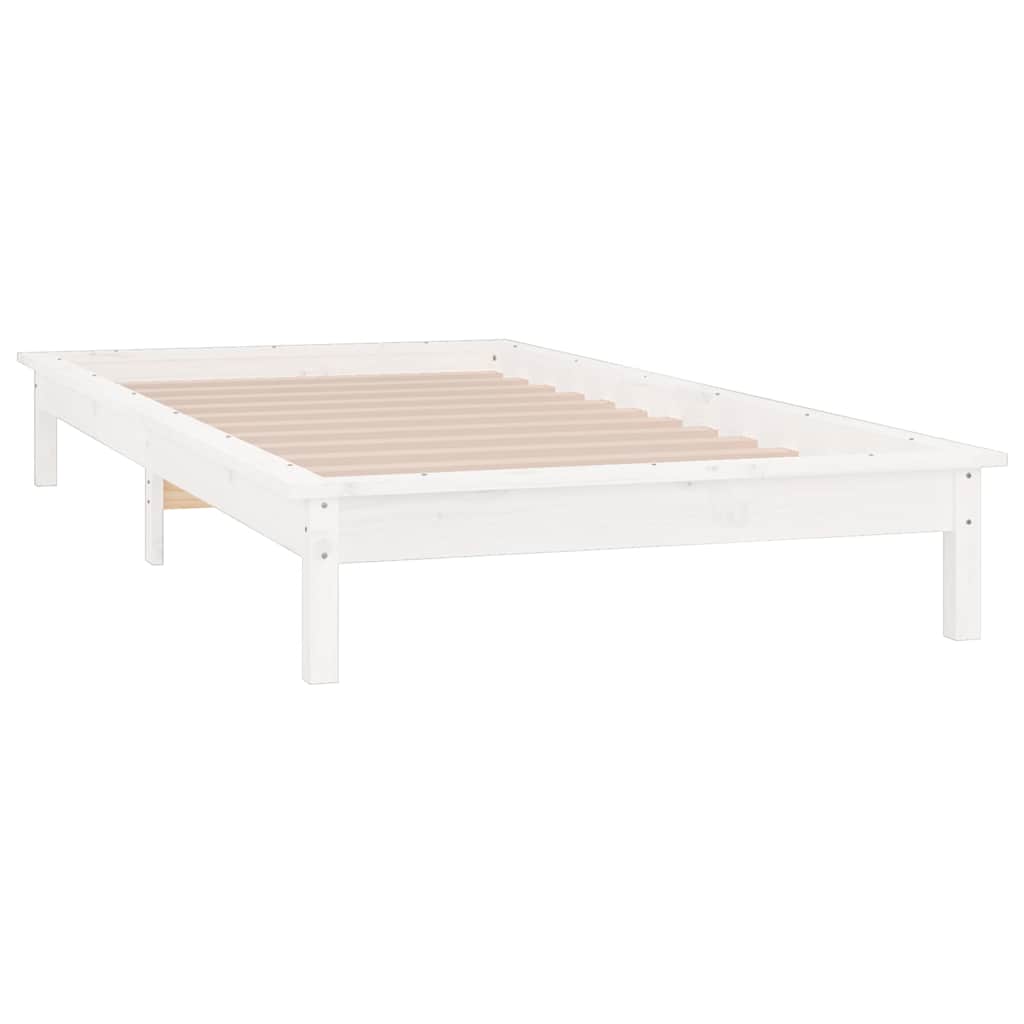sengeramme med LED-lys 90x200 cm massivt træ hvid