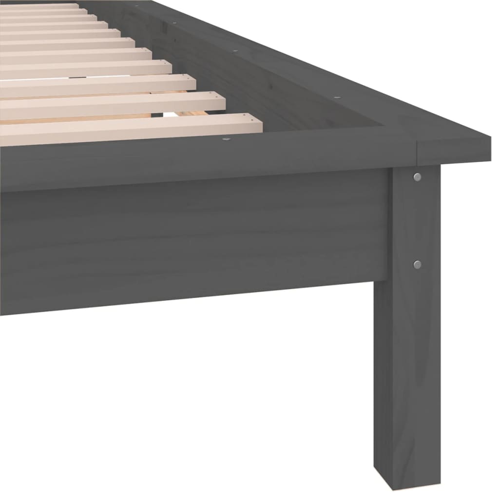 sengeramme med LED-lys 90x200 cm massivt træ grå