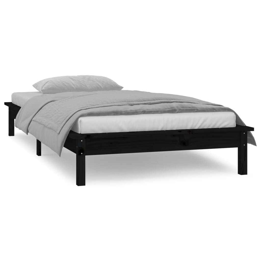 sengeramme med LED-lys 90x200 cm massivt træ sort
