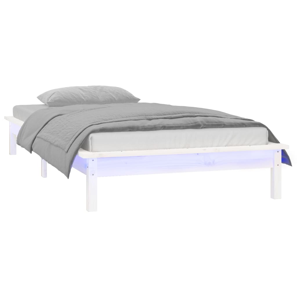 sengeramme med LED-lys 100x200 cm massivt træ hvid