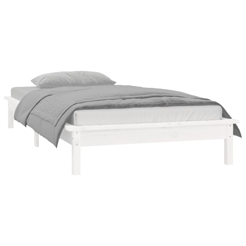 sengeramme med LED-lys 100x200 cm massivt træ hvid