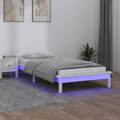 sengeramme med LED-lys 100x200 cm massivt træ hvid