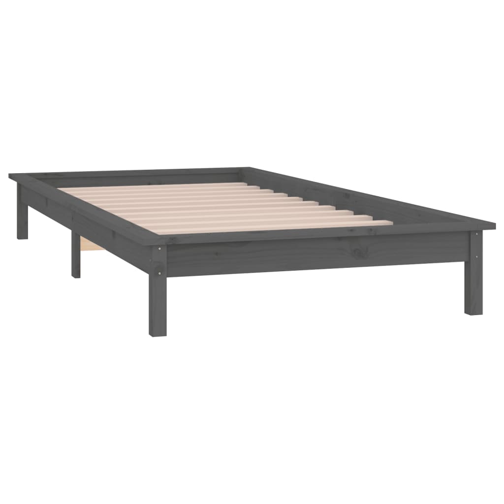 sengeramme med LED-lys 100x200 cm massivt træ grå