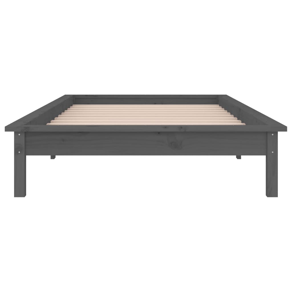 sengeramme med LED-lys 100x200 cm massivt træ grå