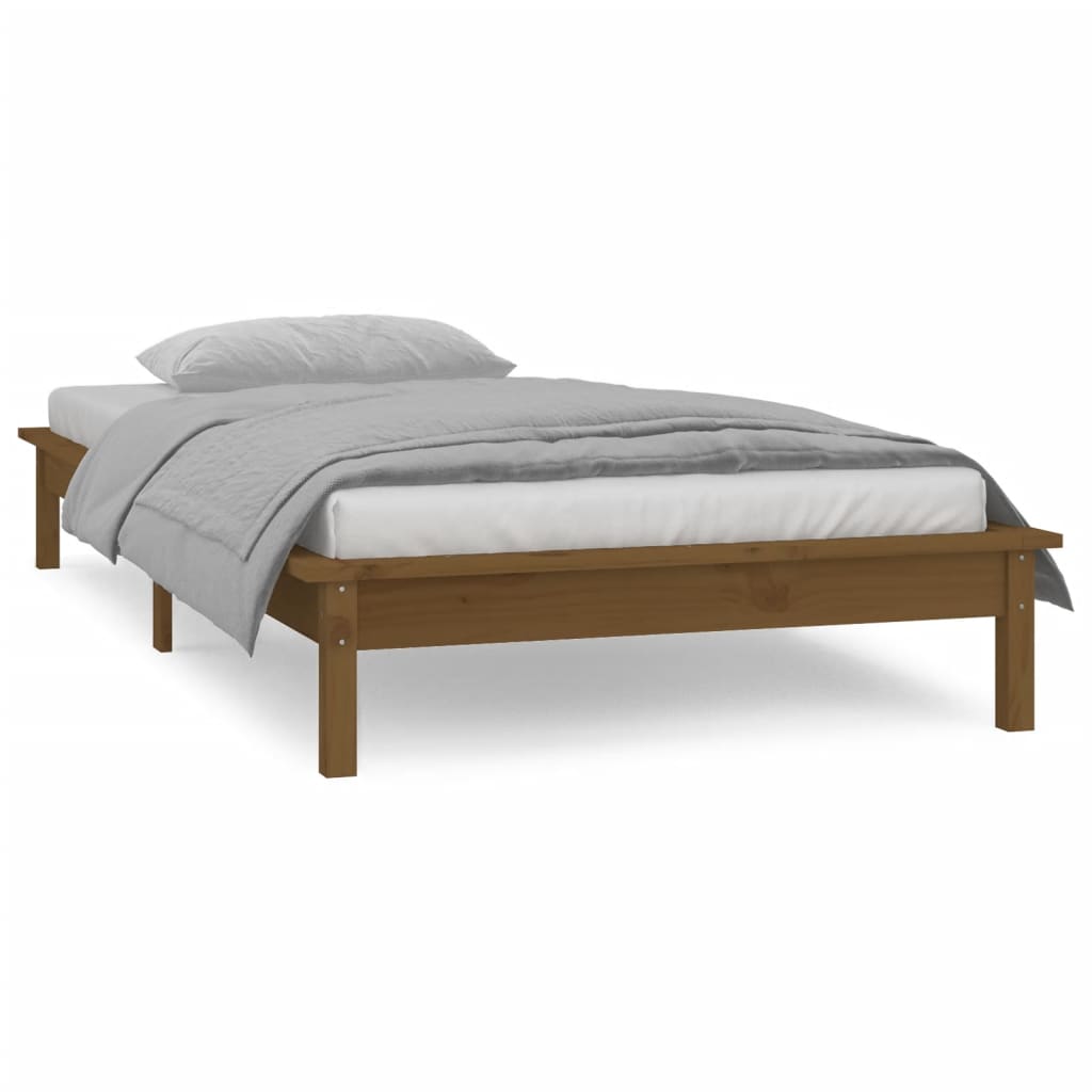 sengeramme med LED-lys 100x200 cm massivt træ gyldenbrun