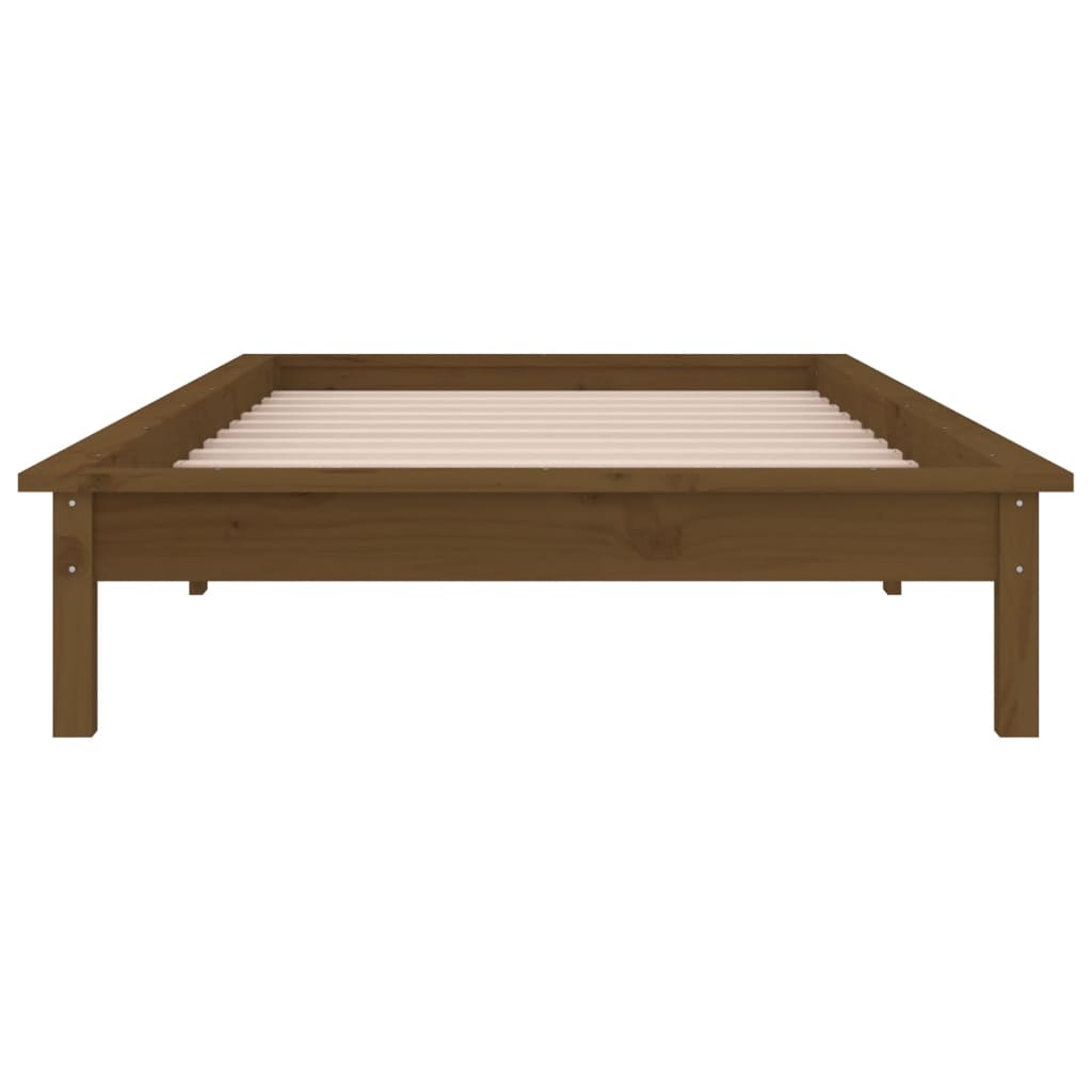 sengeramme med LED-lys 100x200 cm massivt træ gyldenbrun