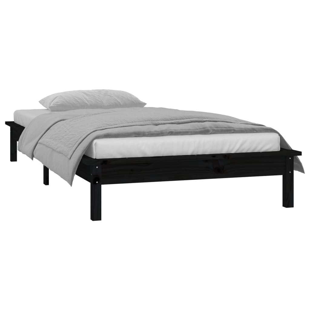 sengeramme med LED-lys 100x200 cm massivt træ sort