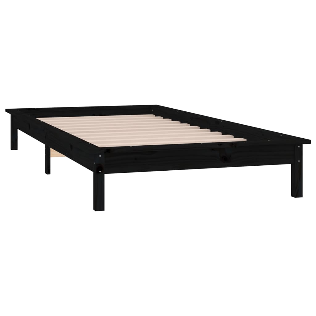 sengeramme med LED-lys 100x200 cm massivt træ sort