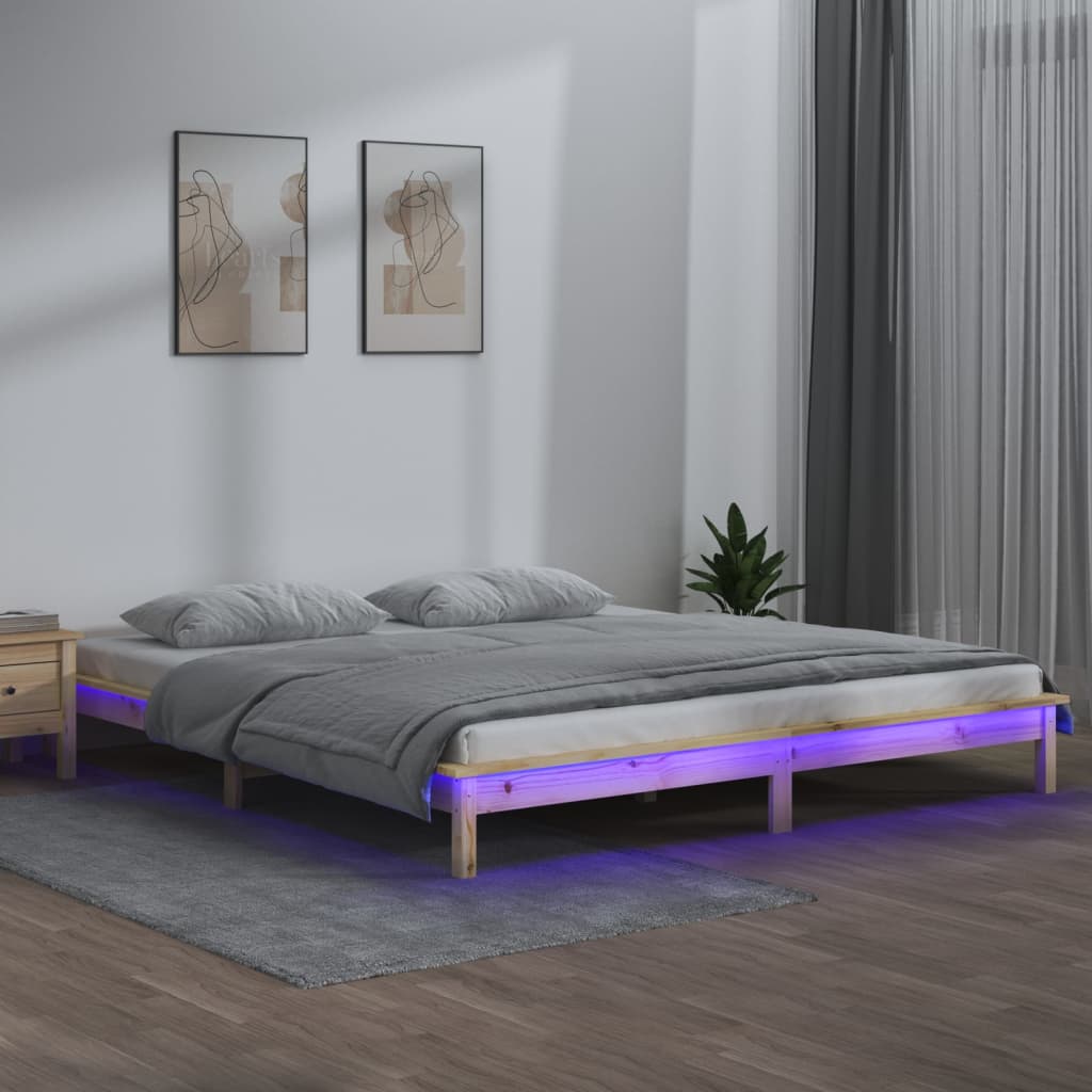 sengeramme med LED-lys 120x200 cm massivt træ