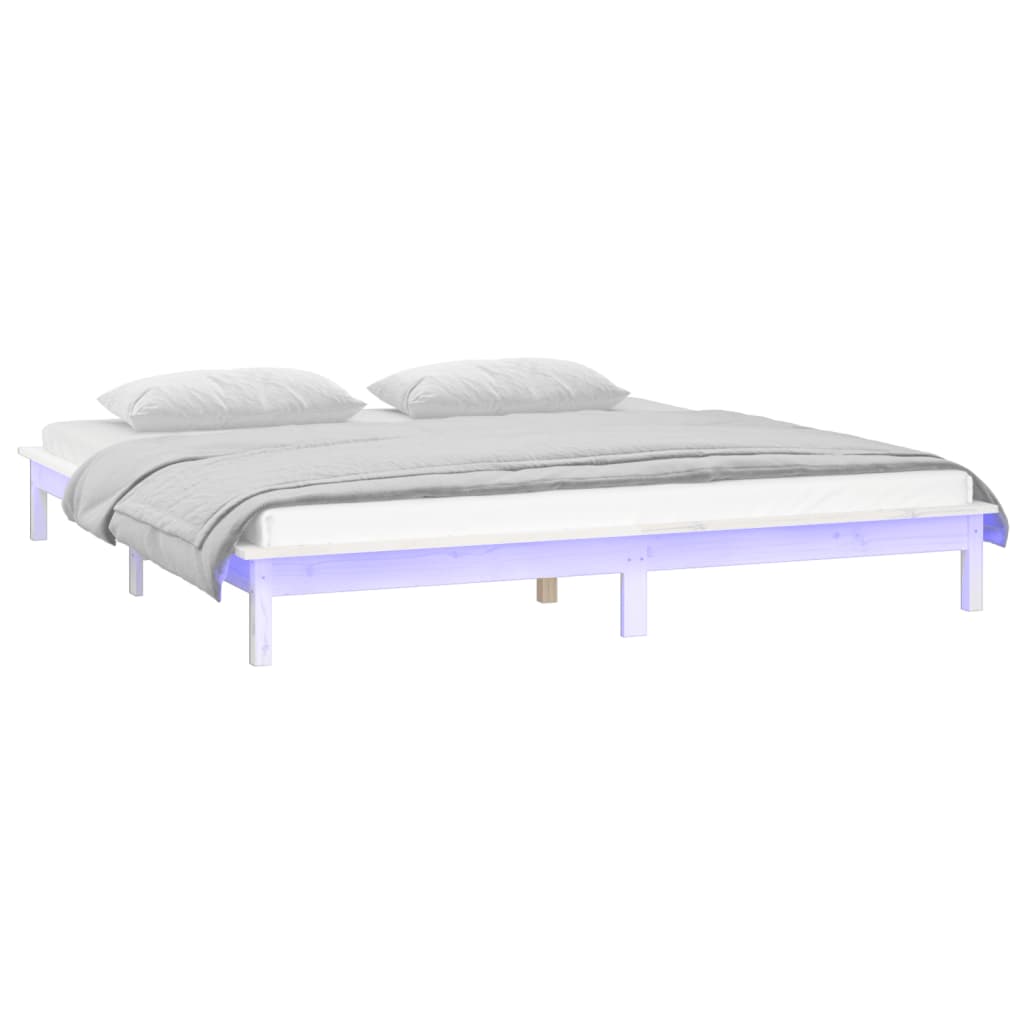 sengeramme med LED-lys 120x200 cm massivt træ hvid