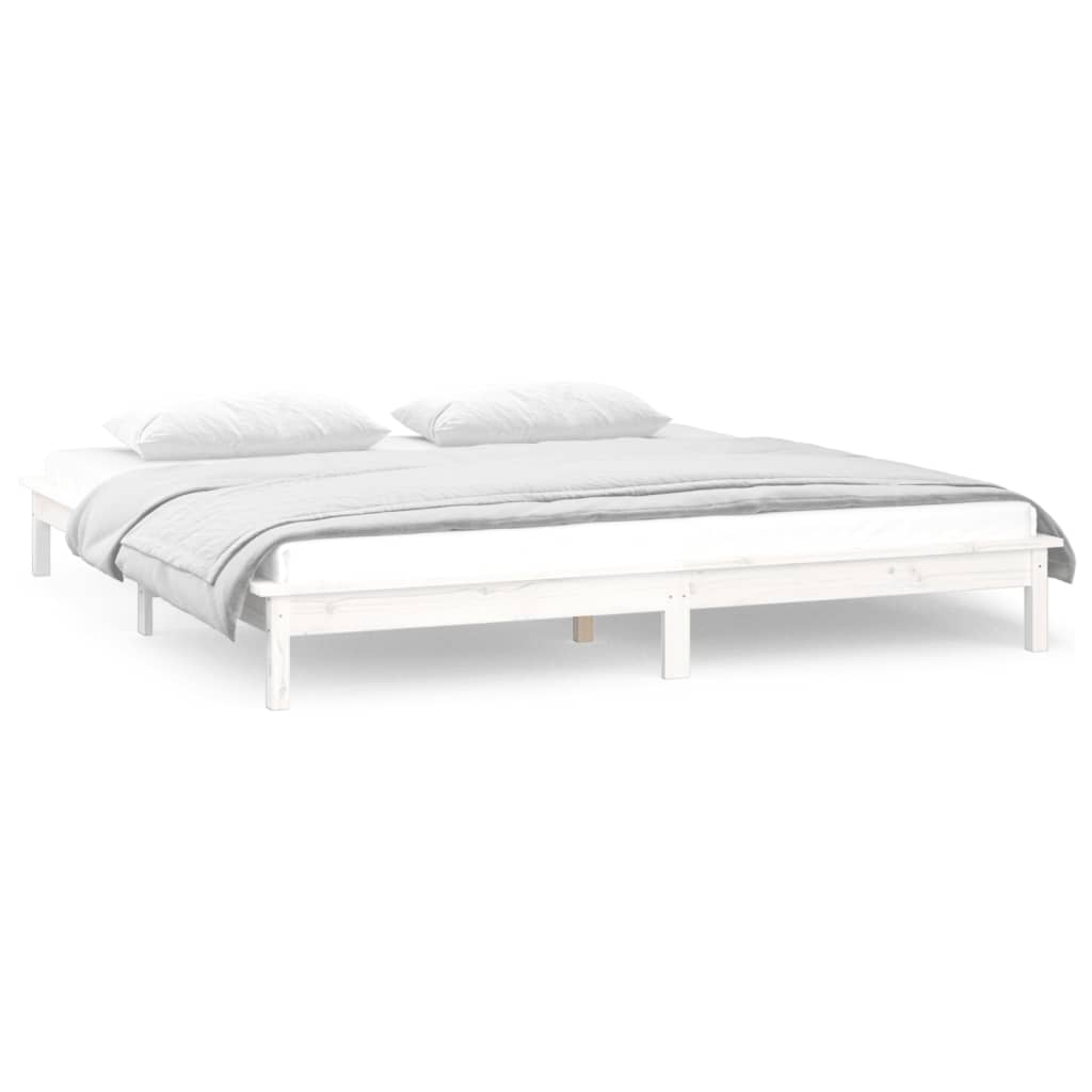sengeramme med LED-lys 120x200 cm massivt træ hvid