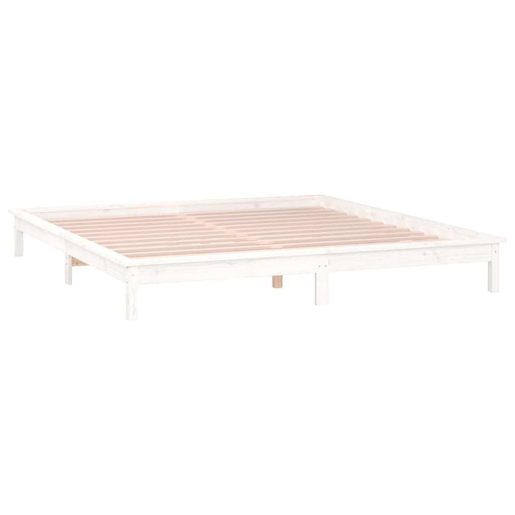 sengeramme med LED-lys 120x200 cm massivt træ hvid