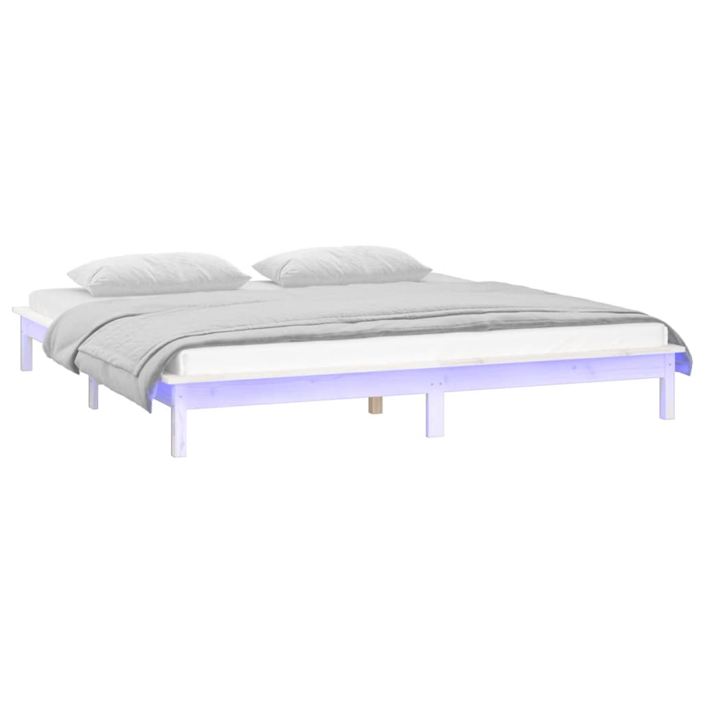 sengeramme med LED-lys 140x200 cm massivt træ hvid