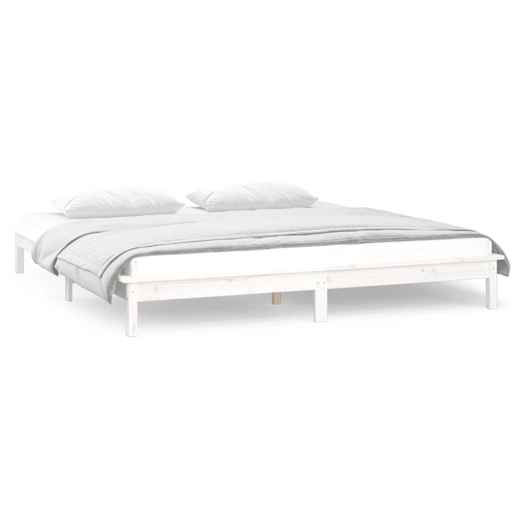 sengeramme med LED-lys 140x200 cm massivt træ hvid