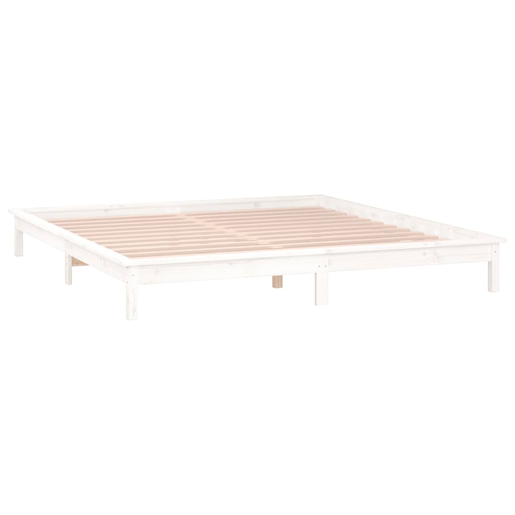 sengeramme med LED-lys 140x200 cm massivt træ hvid