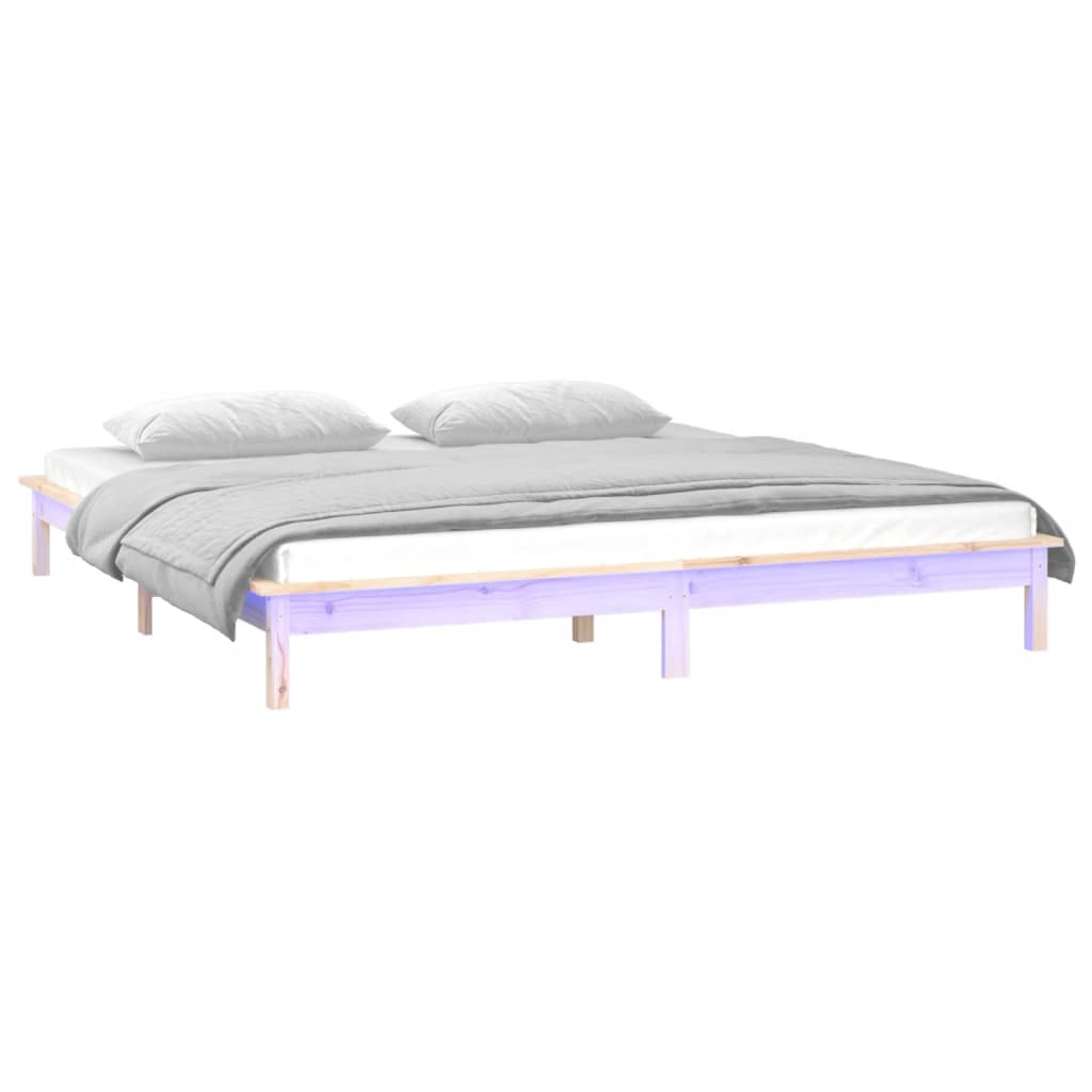 sengeramme med LED-lys 150x200 cm kingsize massivt træ