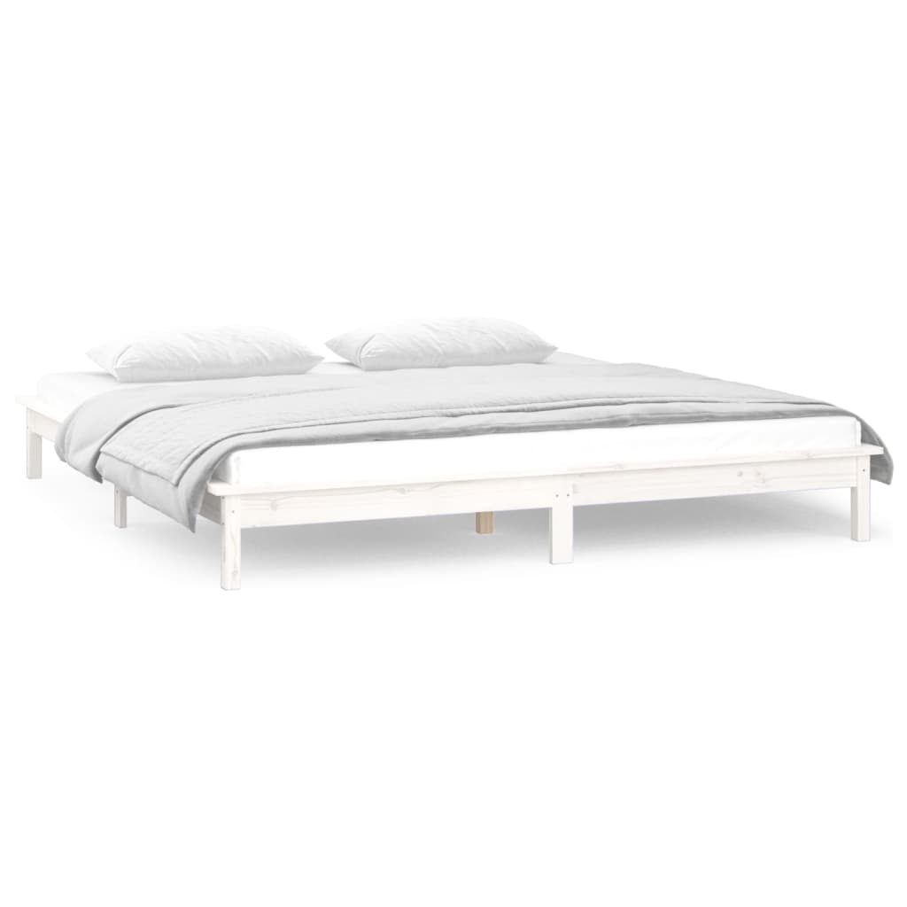 sengeramme med LED-lys 150x200 cm kingsize massivt træ hvid