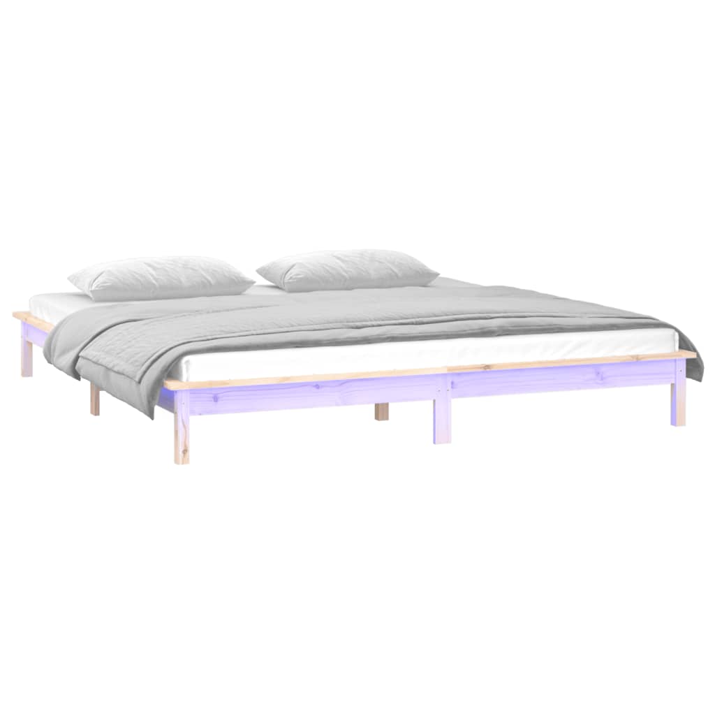 sengeramme med LED-lys 160x200 cm massivt træ