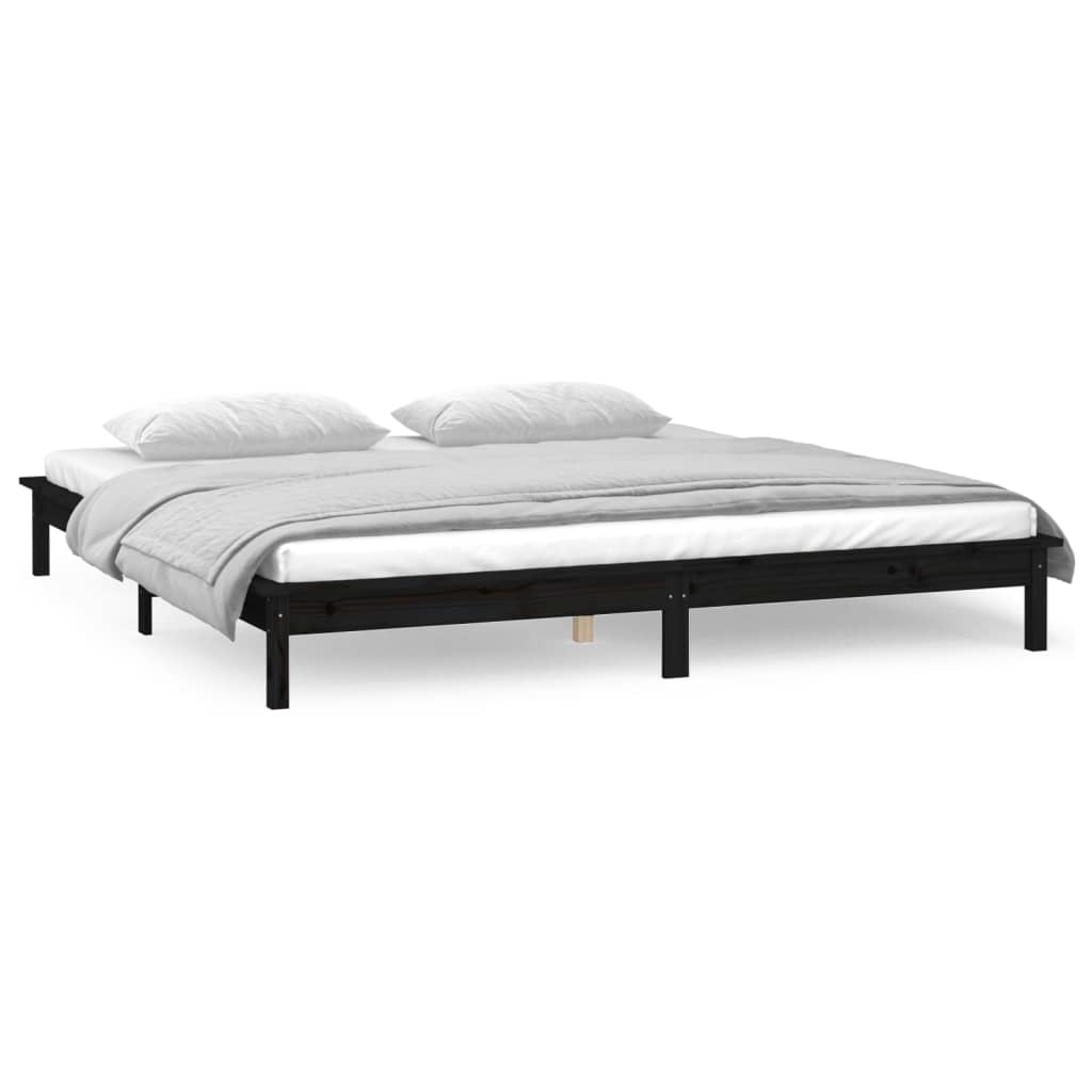 sengeramme med LED-lys 200x200 cm massivt træ sort