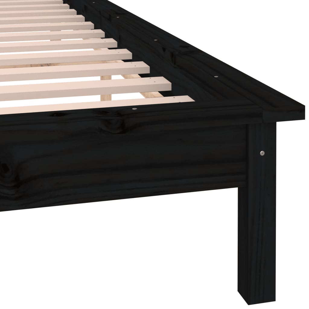sengeramme med LED-lys 200x200 cm massivt træ sort