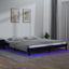 sengeramme med LED-lys 200x200 cm massivt træ sort