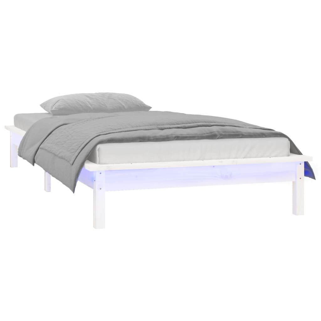 sengeramme med LED-lys 75x190 cm Small Single massivt træ hvid