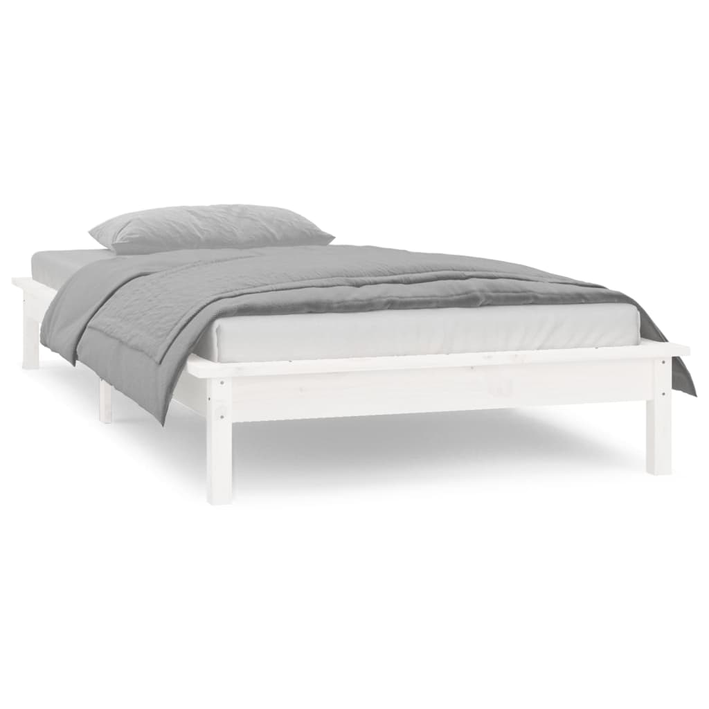 sengeramme med LED-lys 75x190 cm Small Single massivt træ hvid