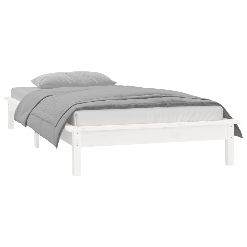 sengeramme med LED-lys 75x190 cm Small Single massivt træ hvid