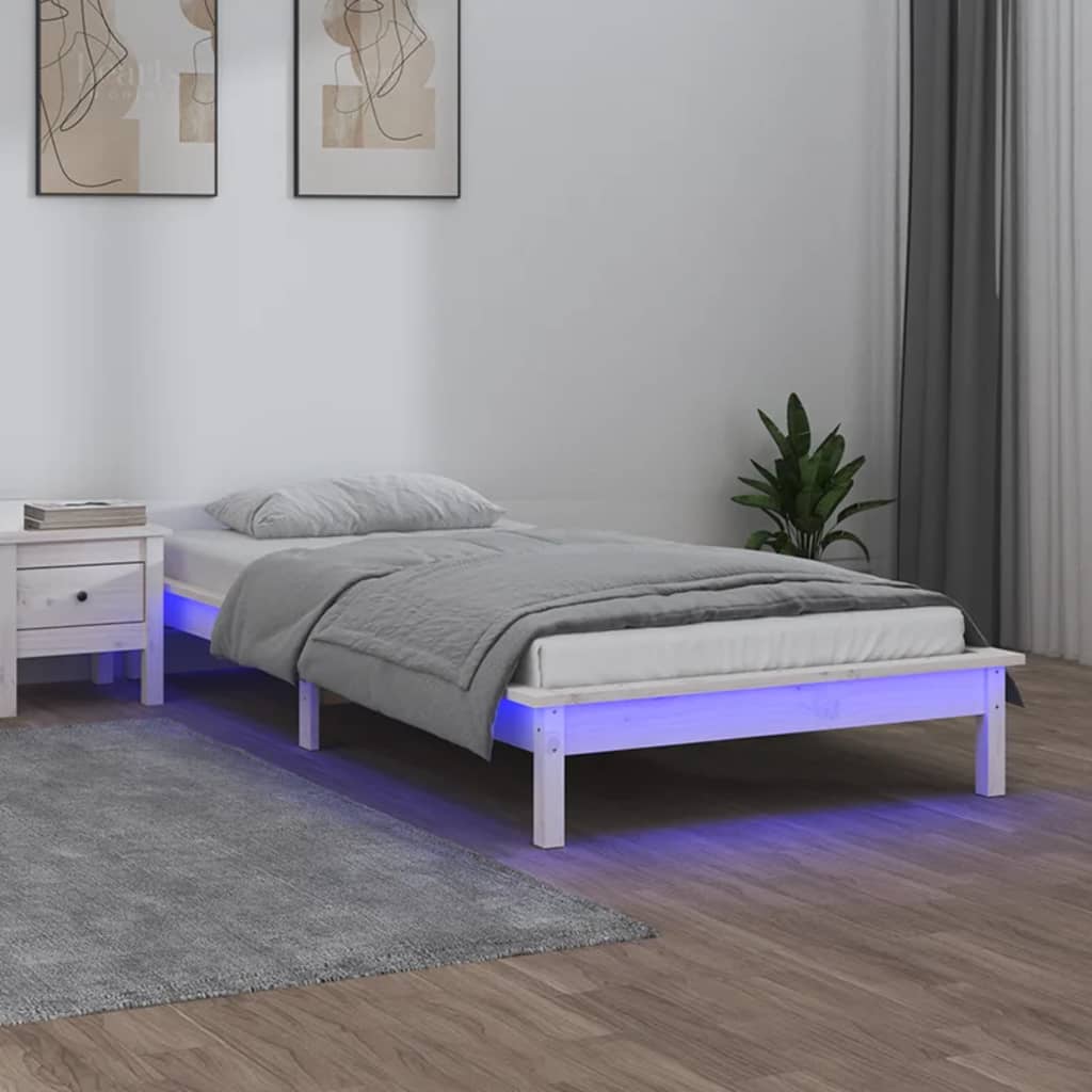 sengeramme med LED-lys 75x190 cm Small Single massivt træ hvid