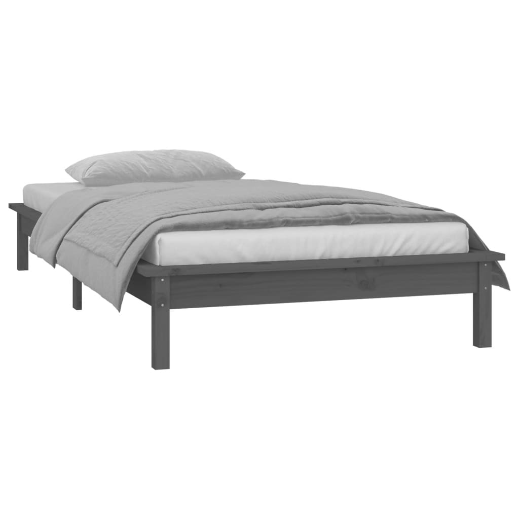 sengeramme med LED-lys 75x190 cm Small Single massivt træ grå