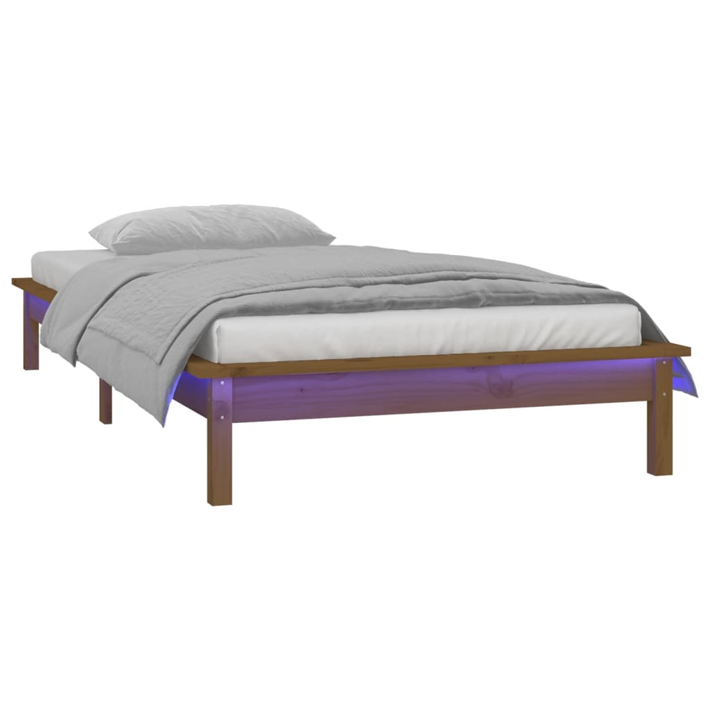 sengeramme m. LED-lys 75x190 cm Small Single massivt træ brun