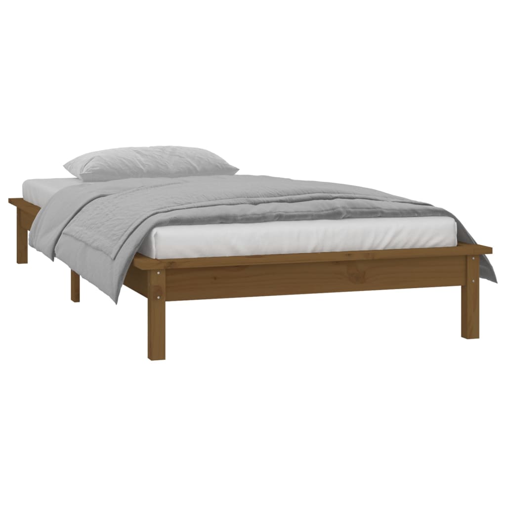 sengeramme m. LED-lys 75x190 cm Small Single massivt træ brun
