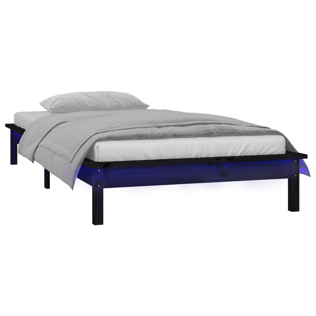 sengeramme med LED-lys 75x190 cm Small Single massivt træ sort