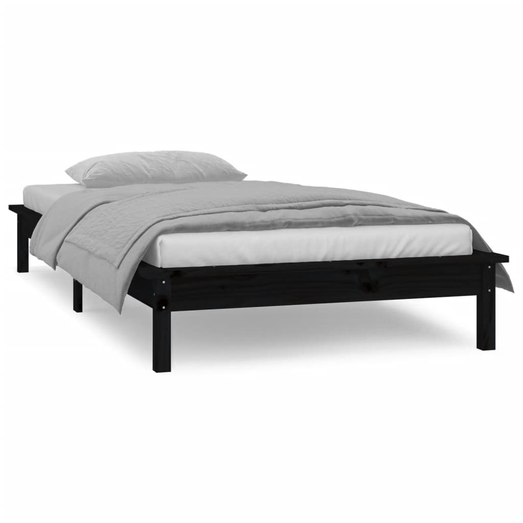 sengeramme med LED-lys 75x190 cm Small Single massivt træ sort