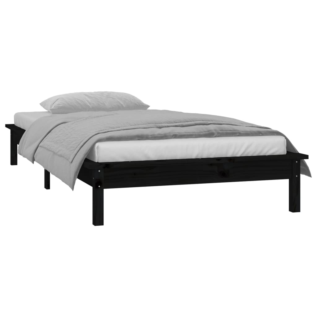 sengeramme med LED-lys 75x190 cm Small Single massivt træ sort