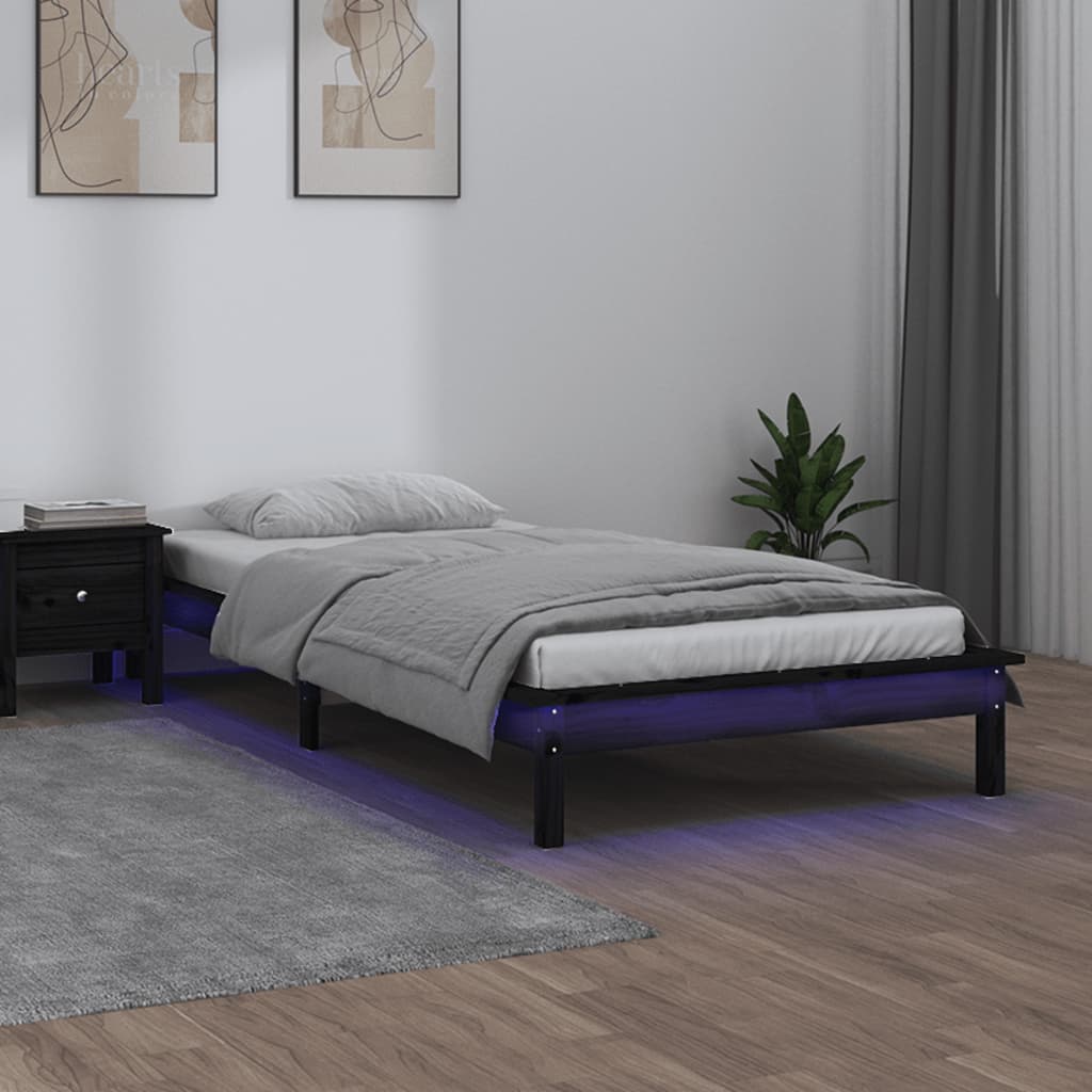 sengeramme med LED-lys 75x190 cm Small Single massivt træ sort