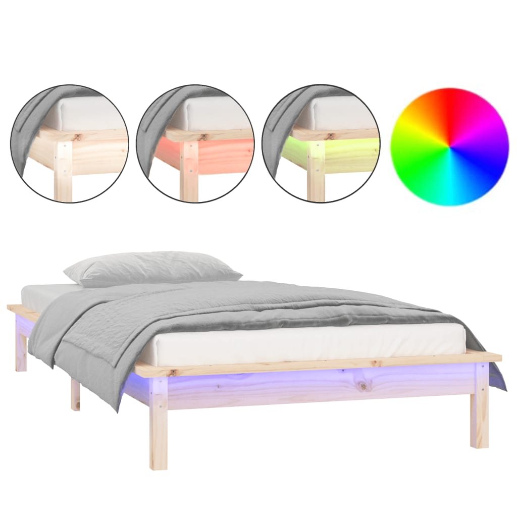 sengeramme med LED 90x190 cm Single massivt træ